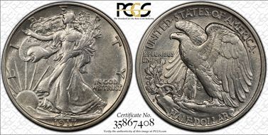1917-S 50C Reverse AU53