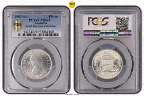 1953(m) Florin Small Rev. Denticles KM-54  Ag MS64