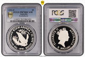 1991-P $5 Kookaburra-Facing Left PR70DCAM