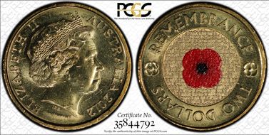 2012 $2 Remembrance Day Colorized MS66