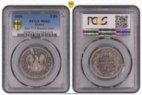 1930 5 Dr Brussels Mint KM-71.2 MS62