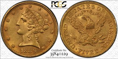 1889 $5 MS62