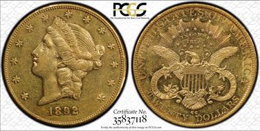 1892-CC $20 AU53
