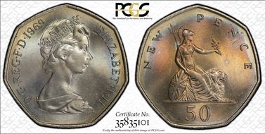 1969 50p S-H1 New Pence MS65