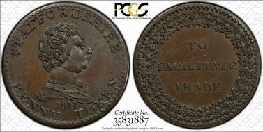 1811 Tk 1D W-1108 CopperStaffordshire Staffordshire MS63+ BN