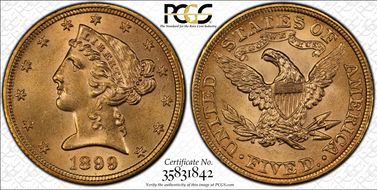 1899 $5 MS65