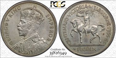 1934-35 Florin Centennial KM-33  Ag MS64