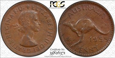 1955 Y. (p) 1D Perth obverse AU53BN