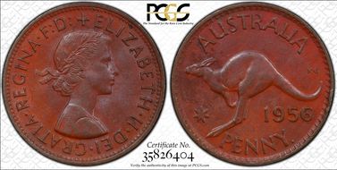 1956 Y. (p) 1D Melbourne obverse AU58BN