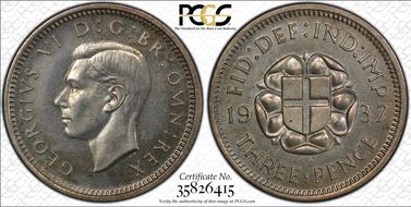 1937 3D S-4085 Silver Shield on Rose PR65