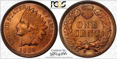 1908 1C MS66+ RD