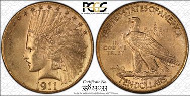 1911-D $10 MS62