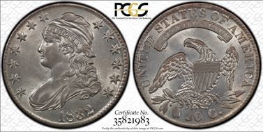 1832 50C Small Letters AU58