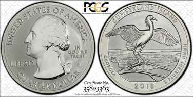 2018-S 25C Cumberland Is. NP-Silver Rev PR 50th Anniversary Set First Strike PR69