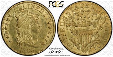 1806 $5 Knobbed 6, 7x6 Stars MS61