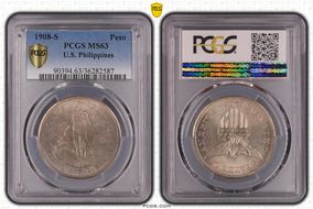 1908-S Peso KM-172  Ag MS63