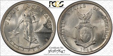 1944-S 50C KM-183  Ag MS65