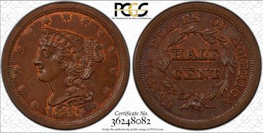1849 1/2C MS65BN