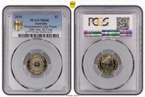 2018 $2 Remembrance Day Poppy 30th Ann. $2 Coin MS66