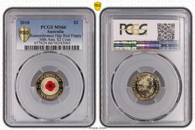2018 $2 Remembrance Day Red Poppy 30th Ann. $2 Coin Colorized MS66