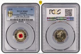2018 $2 Remembrance Day Red Poppy 30th Ann. $2 Coin Colorized MS65