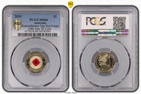 2018 $2 Remembrance Day Red Poppy 30th Ann. $2 Coin Colorized MS66
