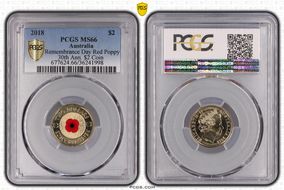 2018 $2 Remembrance Day Red Poppy 30th Ann. $2 Coin Colorized MS66