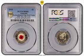 2018 $2 Remembrance Day Red Poppy 30th Ann. $2 Coin Colorized MS66