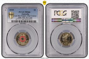 2018 $2 Lest We Forget - War Graves 30th Ann. $2 Coin Colorized MS66