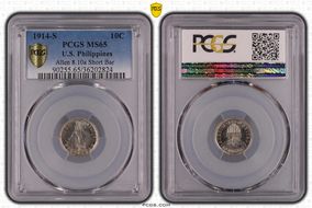 1914-S 10C Allen 8.10a Short Bar MS65