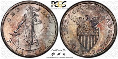 1909-S Peso KM-172  Ag MS62