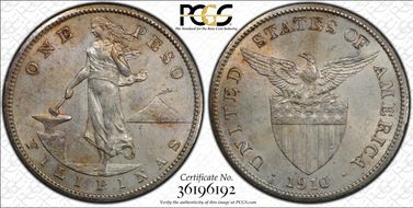 1910-S Peso KM-172  Ag AU58