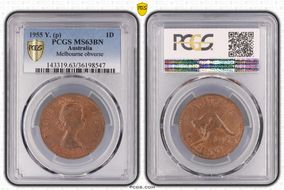 1955 Y. (p) 1D Melbourne obverse MS63BN