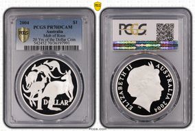 2004 $1 Mob of Roos 40mm 20 Yrs of the Dollar Coin PR70DCAM