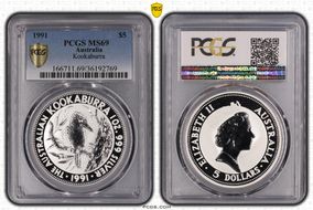 1991 $5 Kookaburra KM-138  Ag MS69