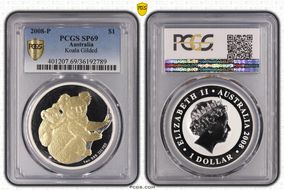 2008-P $1 Koala Ag Gilt SP69