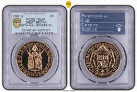 1989 U £5 S-SE6 500th Ann. Sovereign MS69