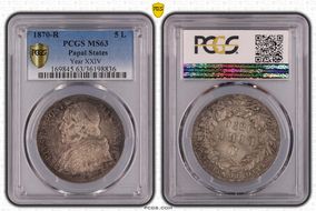 1870-R 5 L Anno XXIV Berman-3337  Ag MS63