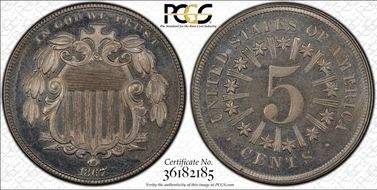 1867 5C Rays PR65CAM