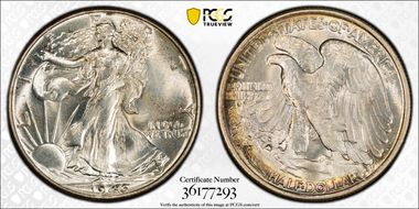 1946 50C Doubled Die Reverse MS66