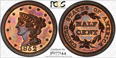 1852 1/2C Restrike PR66RB