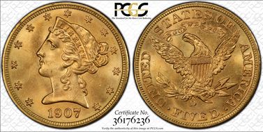 1907-D $5 MS66