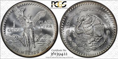 1991-Mo Onza Libertad Ag T1 - PLATA PURA MS68