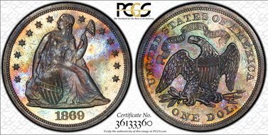 1869 $1 PR63