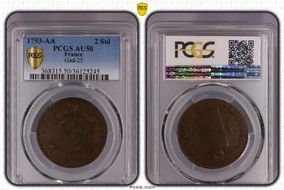 1793-AA 2 Sol Gad-25 AU50BN