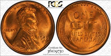 1945-S 1C MS67+ RD