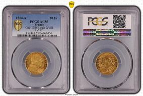 1814-A 20 Fr Gad-1026 Louis XVIII F-517 AU55