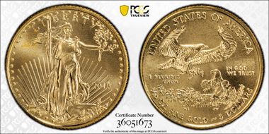 2018 $5 Gold Eagle First Strike MS70