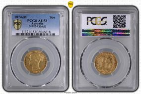 1874-M Sov S-3854 Shield AU53