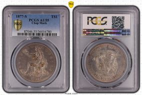 1877-S T$1 Chopmarked AU55